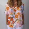 Summer V-neck 3D Flower Printed Top Fashionable Casual Short Sleeved Women's T-shirts