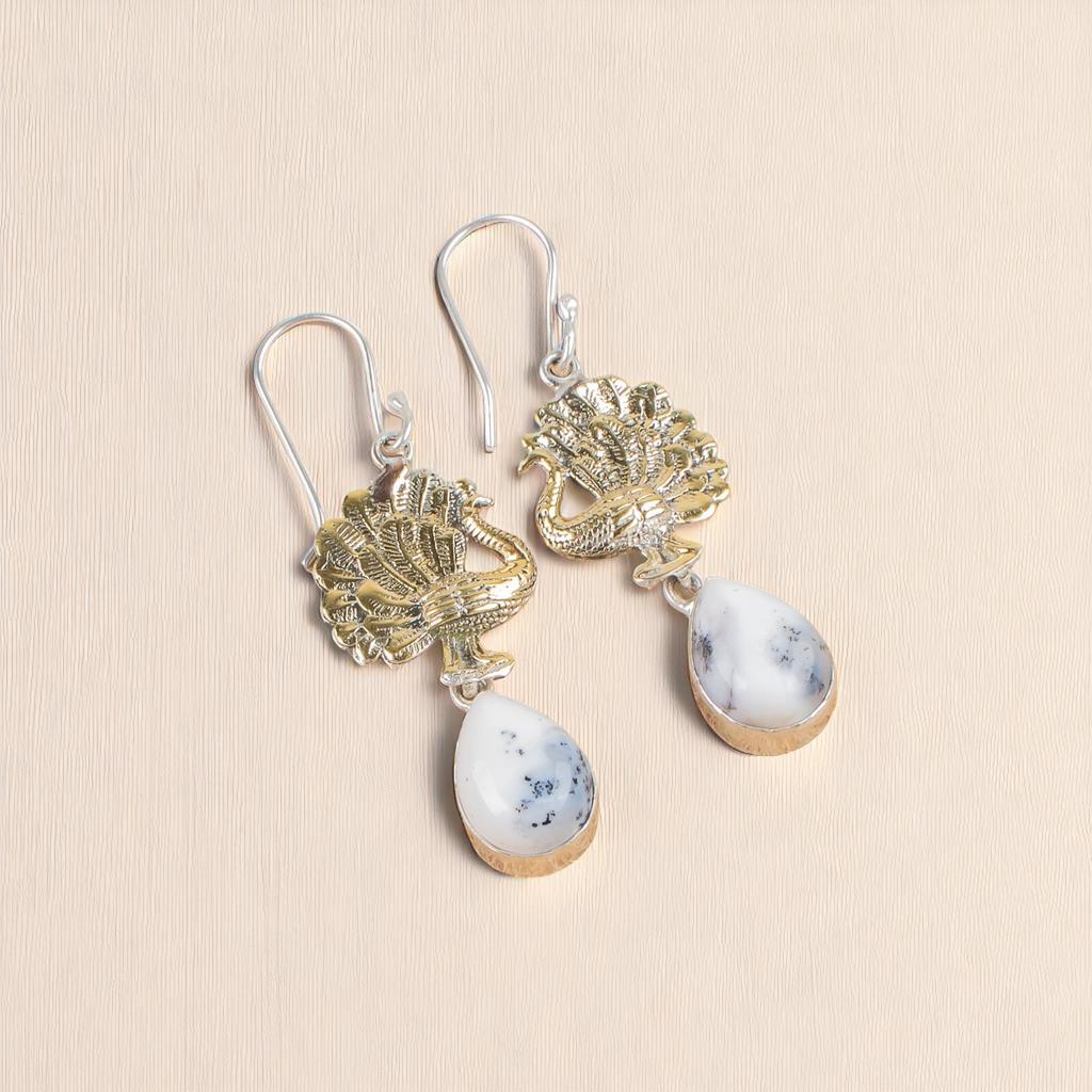 Seltener dendritischer Opal Edelstein 925 Sterlingsilber Schmuck Handgefertigte Ohrringe 2.20" EE-44-21