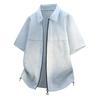 Men's Summer Textured Short Sleeve Zip-Up Shirt Casual Tie-Dye Printed Loose Fit Button-Down Blouse with Drawstring Shirts Plus Size