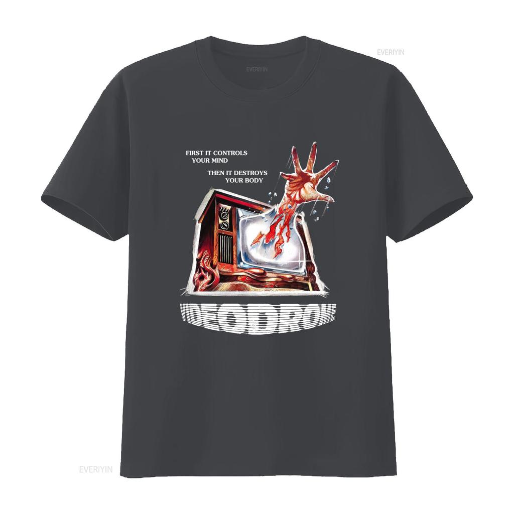 Videodrome Horrorfilm T-Shirt im Vintage-Stil mit gruseligem TV- und Hand-Design Perfekt für Fans vintage Gewaschene Mode für Herren