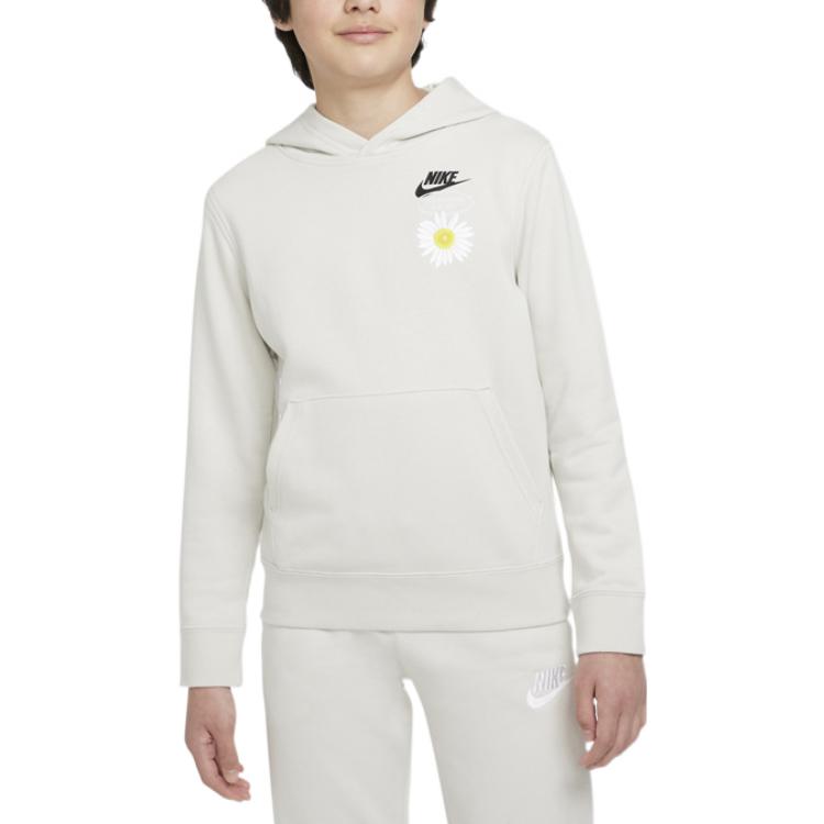 Nike Solid Color Hoodie With Floral Logo Kids Sweatshirt Gray DM8092-072