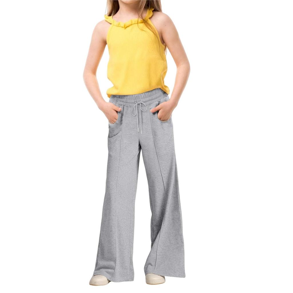 Girls' Fashion Wide Leg Loose Straight Pants Children's Solid Color Casual Pants