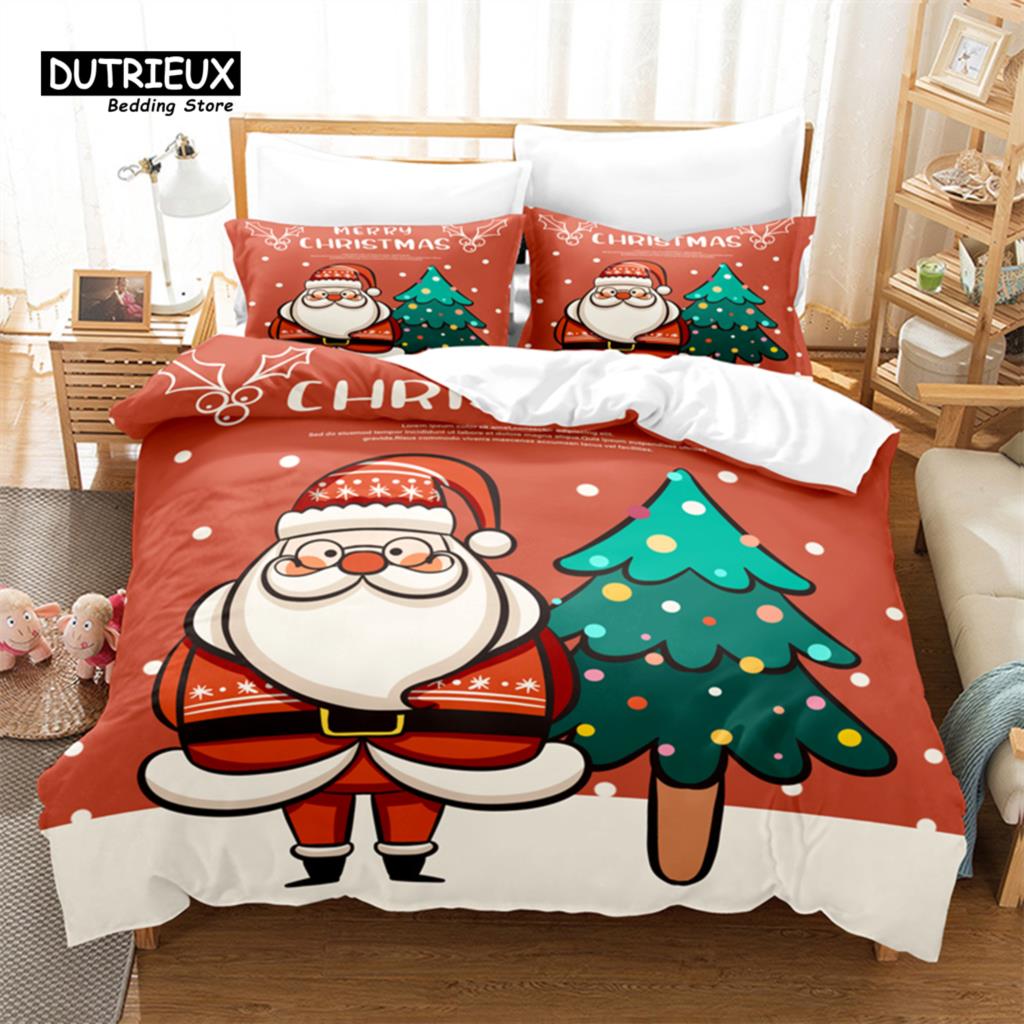 Świąteczny Zestaw Pościeli, Zestaw Poszwy na Kołdrę ze Świętym Mikołajem, Miękka Wygodna Oddychająca Poszwa na Kołdrę, Do Dekoracji Sypialni Pokoju Gościnnego