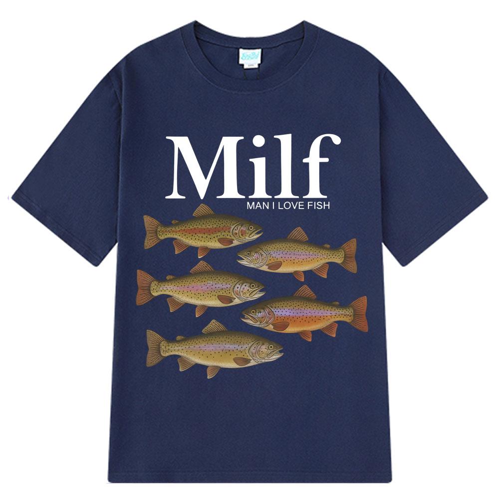 2025 Summer Man I Love Fish Funny Meme TShirt Men Women Vintage 100 Cotton Printed Harajuku Hiphop Tshirts Breathable Tops