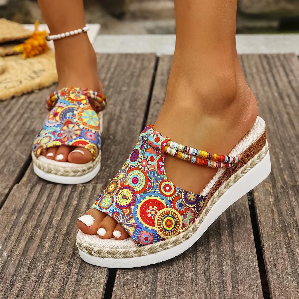Fashion Summer Beach Sandals Women's Fashion Wedge Heel Thick Sole Comfort Slippers with Arch Support and Back Strap Slippers Beach Shoe