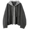 Sancai 2025 Winter Faux Two-Piece Hooded Wool Coat