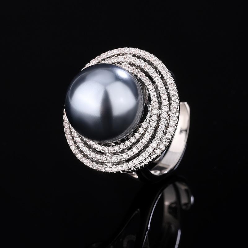 Jewelry Copper Platinum Plated Pearl Temperament Simple Design Ring 14Mm