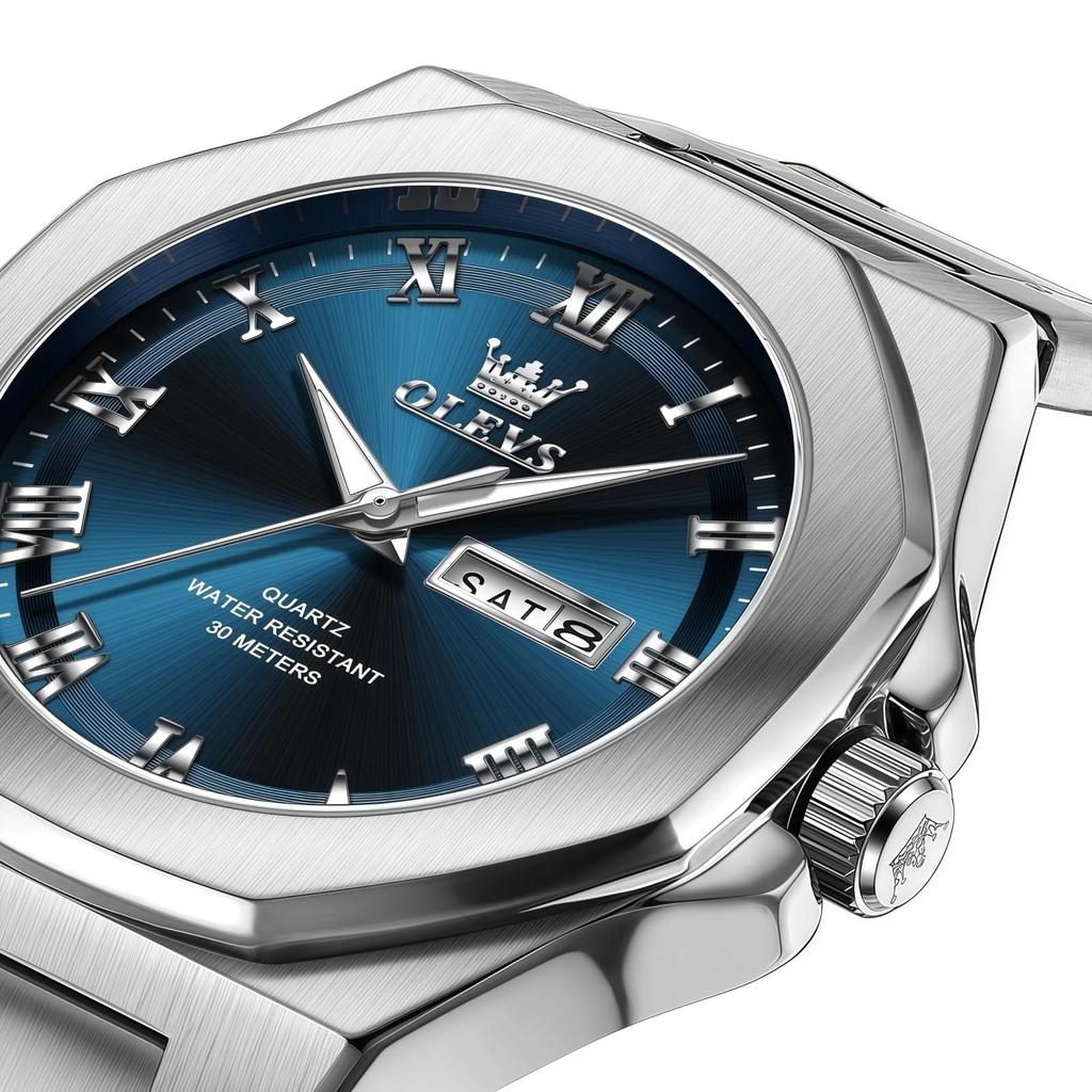 OLEVS Stylish Square Business Date Blue Men's Watch, Watch, Popular, Waterproof, Luminous, Quartz, Display,