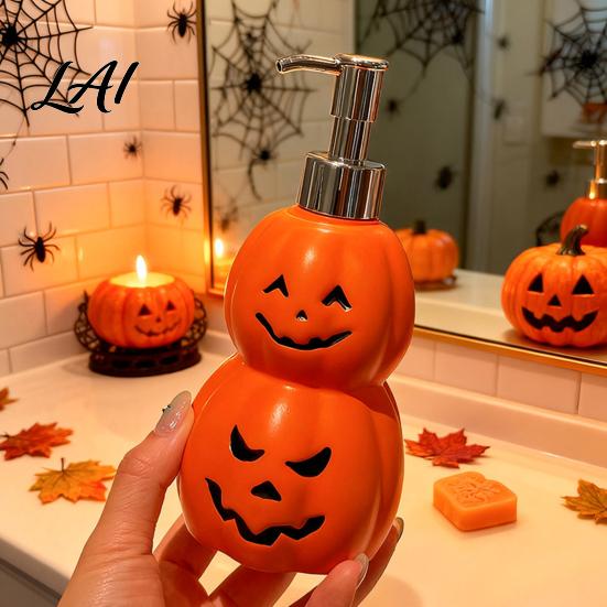 Functional Halloween Home Decor Grimace Pumpkin Soap Dispenser Bottle Lotion Pump Bathroom Refillable Container for Liquid And Body Wash Vinyl Holder