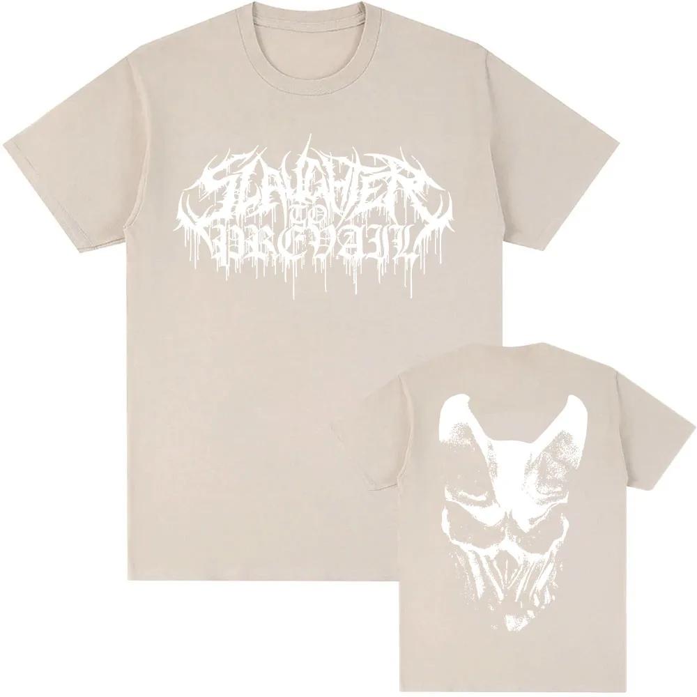 White Logo Mask Graphic Tees SLAUGHTER TO PREVAIL Rock Band Tshirts Hip Hop Unisex Streetwear Cotton Short Sleeve Male T Shirt