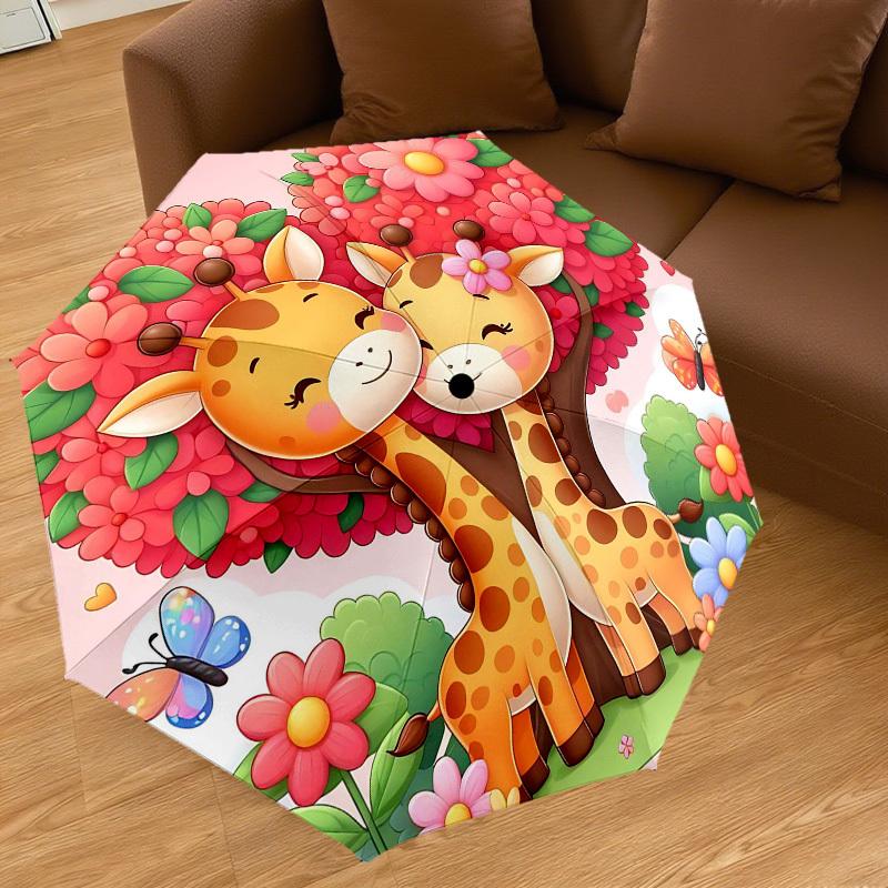1pc Giraffe Love Automatic Open/Close Umbrella Compact Folding Umbrella with 8-Rib Shaft for Women/Men, Portable Travel Umbrella,1144S