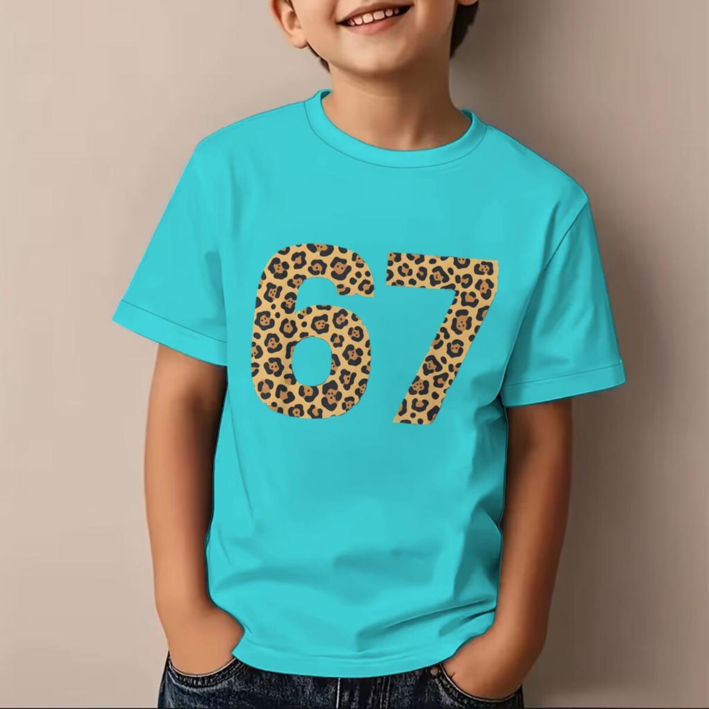 6 7 Six Seven Leopard Creative Print Tshirt Soft Breathable for Daily Outdoor Casual Wear Funny Gift Cotton Tee Girl Clothing