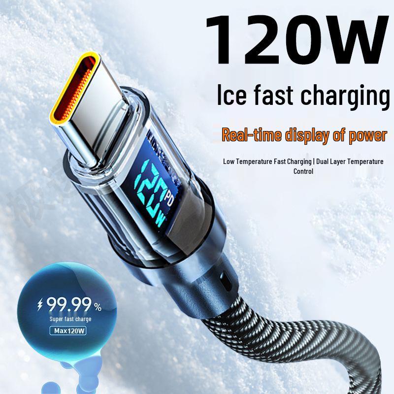 120W Super Fast Dual Type-C Transparent Charging Cable for Apple 15 & Huawei Honor 6A