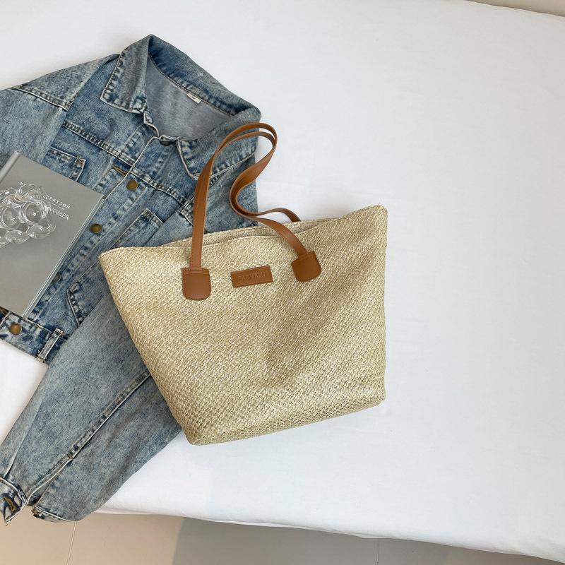

Straw bag women s large capacity 2025 new fashion summer woven shoulder bag texture casual commuter tote bag хаки
