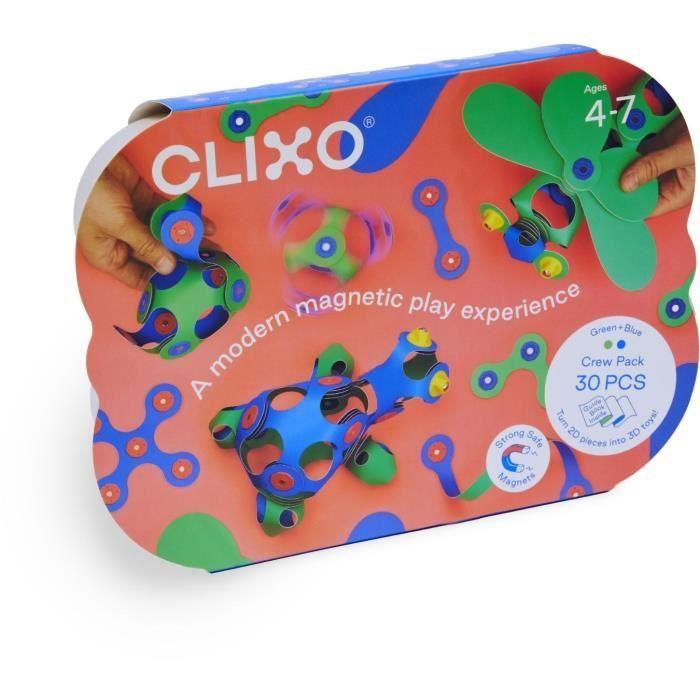 Crew Pack CLIXO - Bleu/Vert - GIPSY TOYS - Jeu de Construction magnétique, Flexible, Durable et imaginatif - 30 pièces - Dès 4 ans