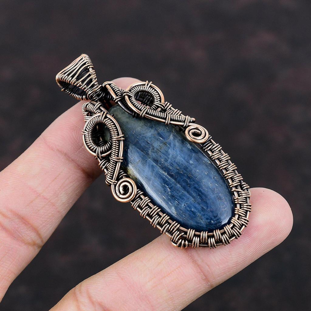 Kyanit Kupfer Anhänger Edelstein Schmuck Kupferdraht Gewickelt Anhänger Handarbeit Antik Schmuck Stilvoller Anhänger Kupfer Schmuck Anhänger als Geschenk