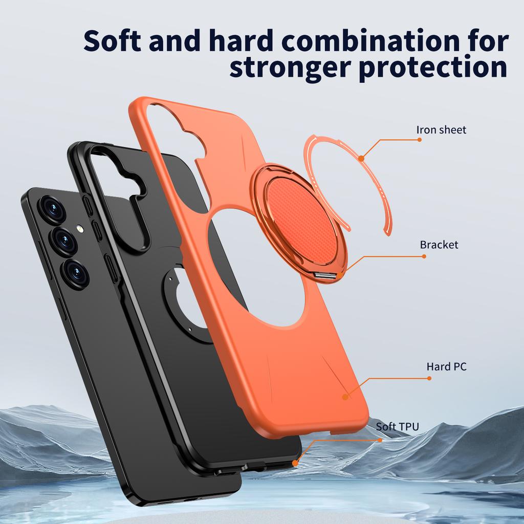 For Samsung Galaxy S24/Galaxy S25 Magnetic Case Rotating Kickstand TPU+PC Phone Cover