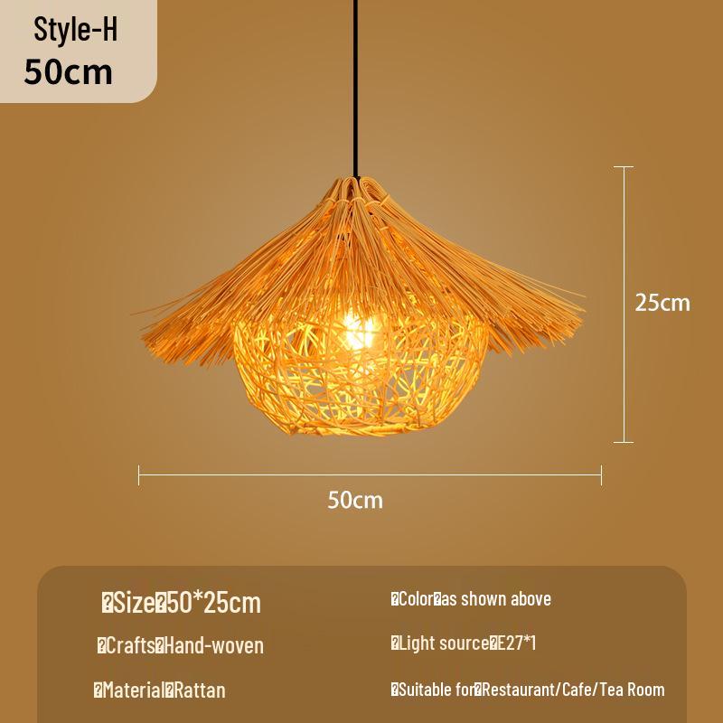 Bamboo Woven Lantern Light for Chinese Restaurant or Teahouse - Rattan Straw Hat Pendant Light