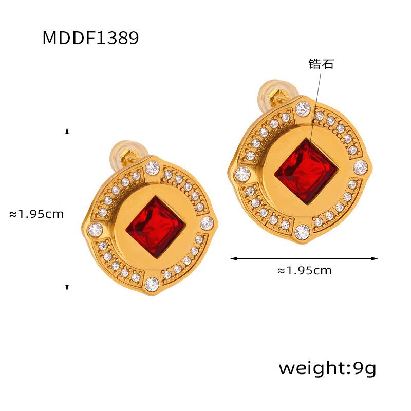 

New Chinese-Style Exquisite Light Luxury Button Stud Earrings Wind Square Diamond-Set Zircon Earrings Titanium Steel Gold-Plated Earrings