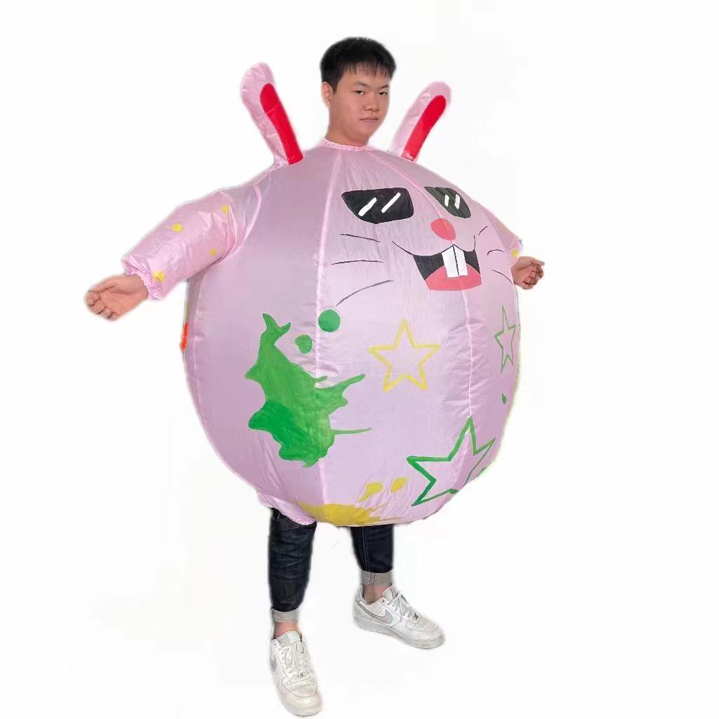 Cycling Style Full Body Easter Bunny Inflatable Costume - Blue Pink Festival Cosplay Doll