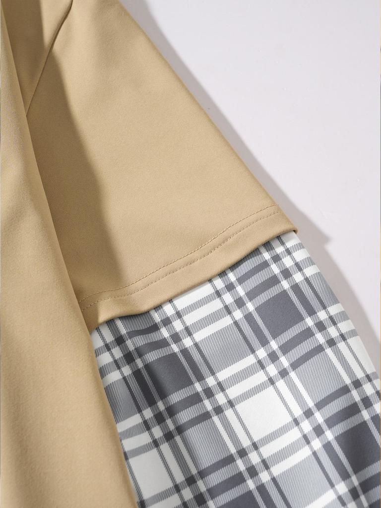 2025 Men's Plaid and Solid Color Hooded Long Sleeve Sweatshirt for Spring and Autumn