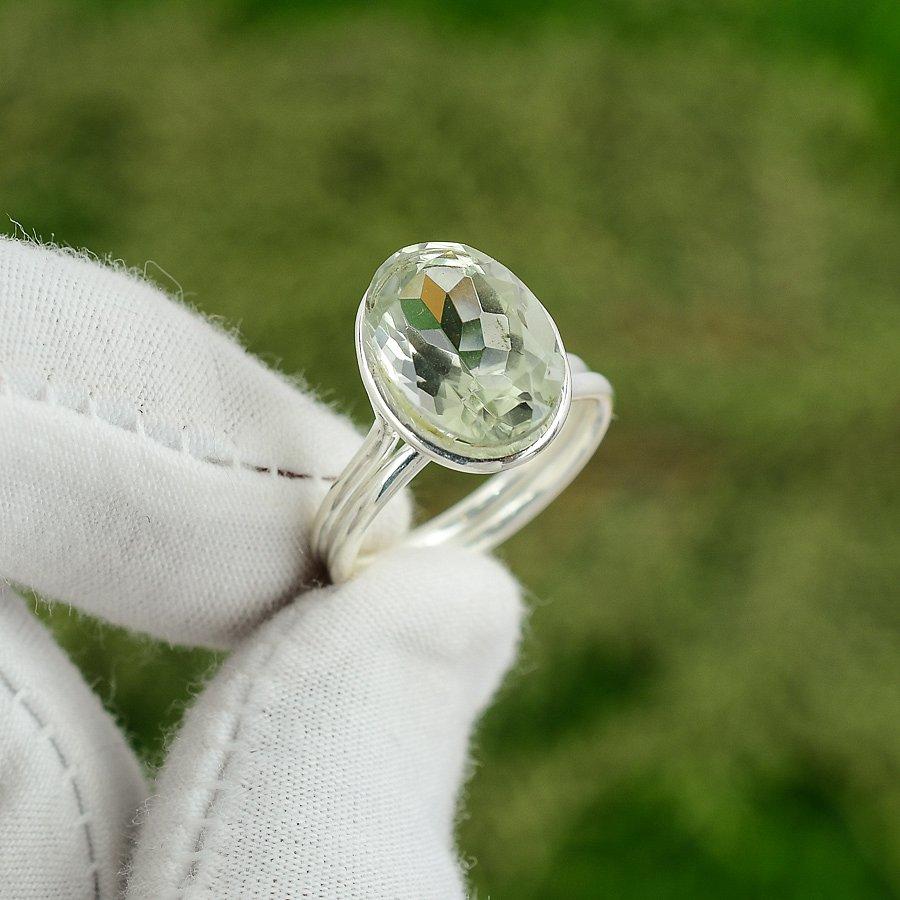 

925 Sterling Silver Green Amethyst Gemstone Wife Birthday Ring Jewelry Size 7 7