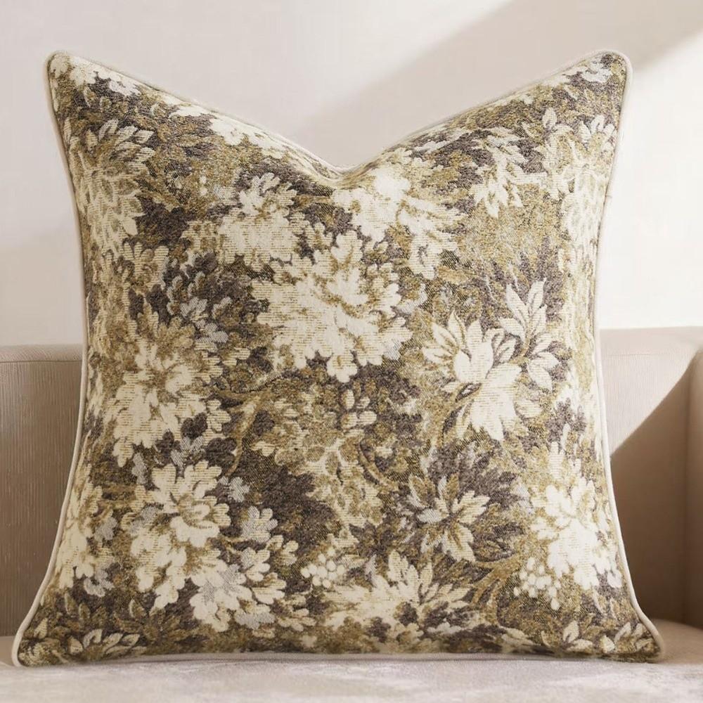 Yarn-Dyed Floral Throw Pillowcase Chenille Fabric Accent Couch Pillow  Sofa Cushion Cover