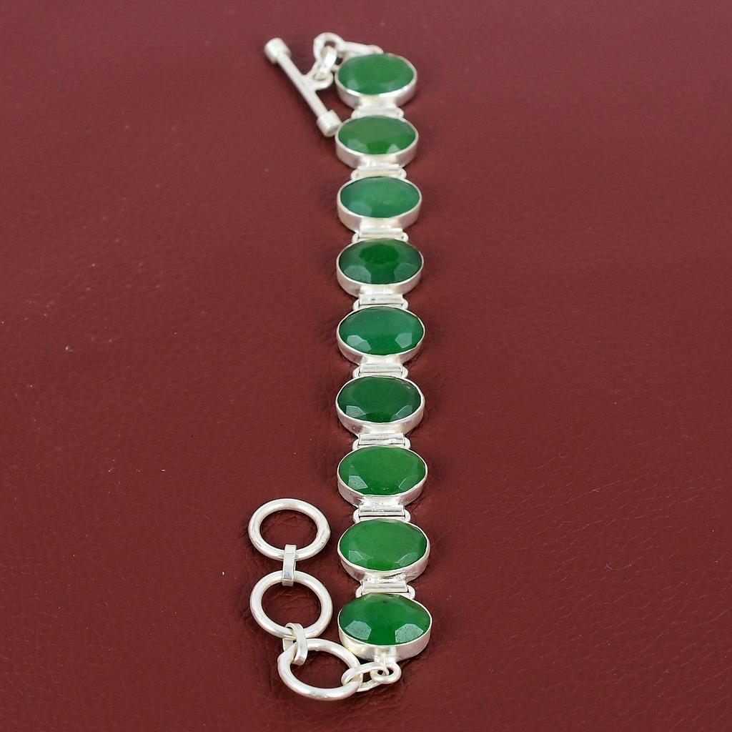 Faceted Zambian Emerald Bracelet Very Pretty Gemstone Handmade Jewelry 925 Sterling Silver Bracelet Adjustable Chain Bracelet Gift For Women