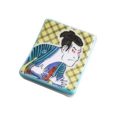 Japanese Kutani Ware Chopstick Rest - Artistic Porcelain with Pouch, Sharaku Design, Perfect for Gifts and Celebrations