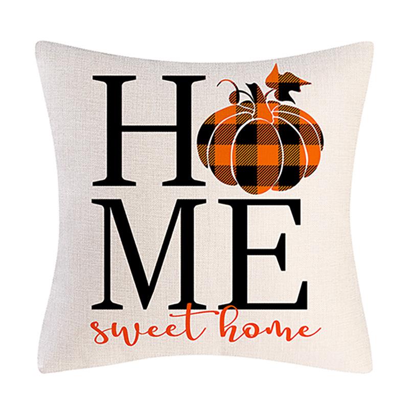 New Orange Plaid Pumpkin Maple Leaf Linen Pillowcase Autumn Harvest Sofa Cushion Cover Combination