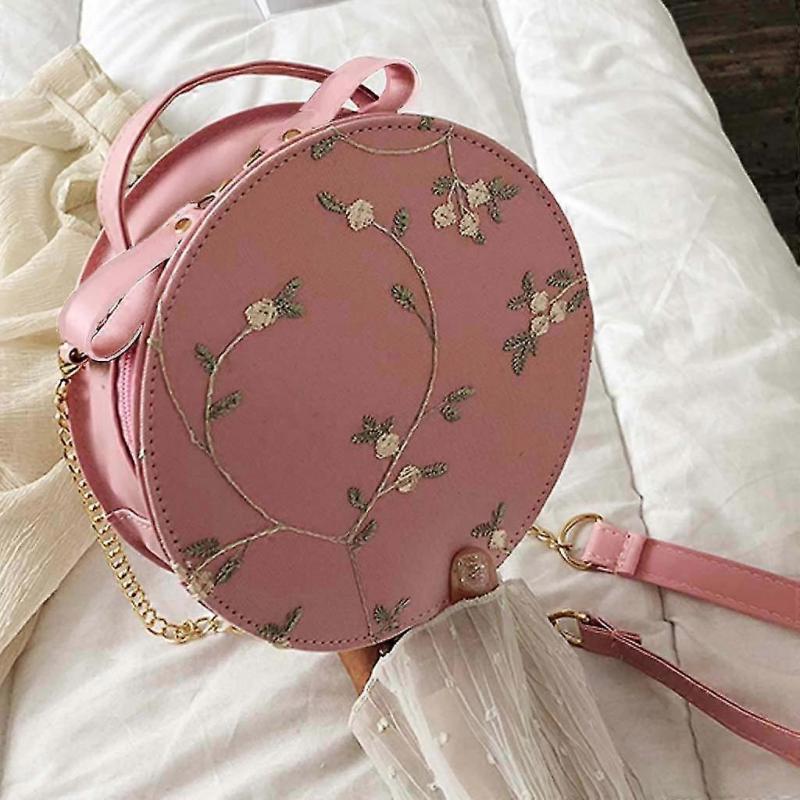 Women's Fashion Lace Fresh Handbag Crossbody Bag Solid Color Small Round Bag-MXBC