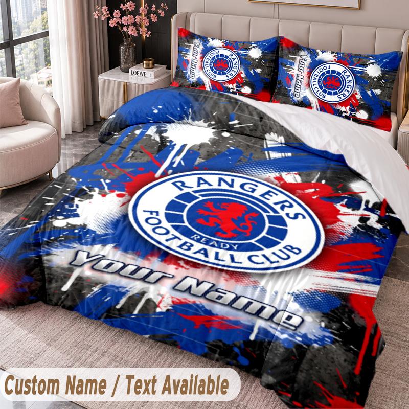Rangers FC Printed Bedding Set Custom Name Text 1 Duvet Cover 2 Pillowcases For Bedroom