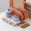 Flower Travel Tea Set, Light Luxury and Portable, One Pot and Four Cups of Ru Kiln Car Express Cup, and Business Gifts