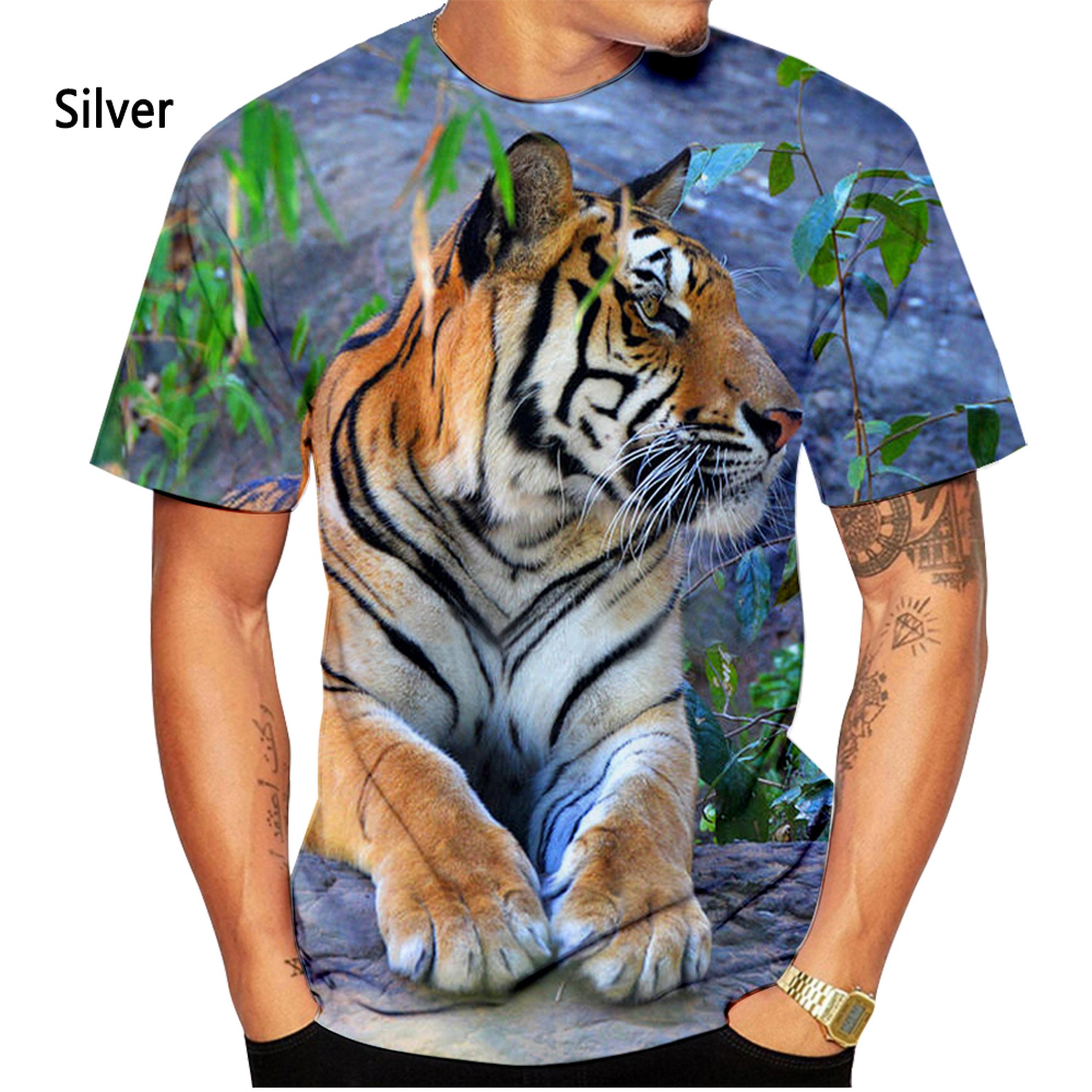 

Летний топ с круглым вырезом и 3D-принтом животного тигра, модная повседневная мужская футболка с коротким рукавом 5XL