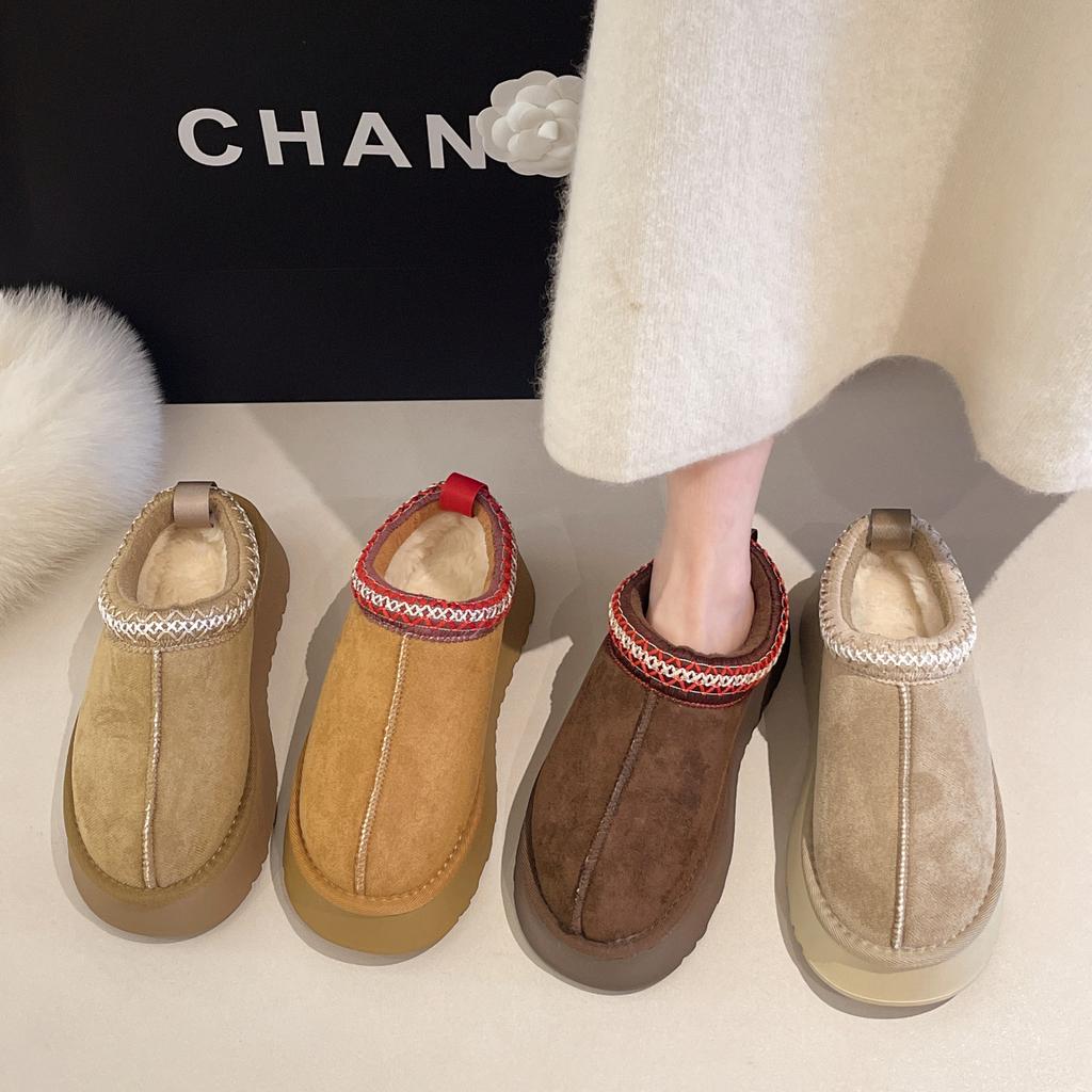 Thick-soled Snow Boots Women's Fleece Thickened Popular Fluffy Cotton Slippers Women's Outer Wear 2025 Autumn and Winter New Baotou Half Drag