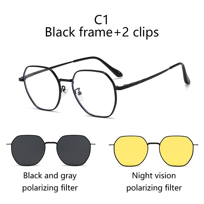 Magnetic Clip-On Glasses Irregular Frame Prescription Eyeglass Frames Polarized Clips Sunglasses Lenses Metal Sunglasses SHOW AS PICTURE