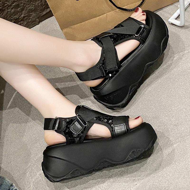 Fashion Women's Cross Strap Sandals Luxury Fashion Ladies High Platform Casual Beach Slippers Summer 8CM Heels Thick Bottom Sandalias