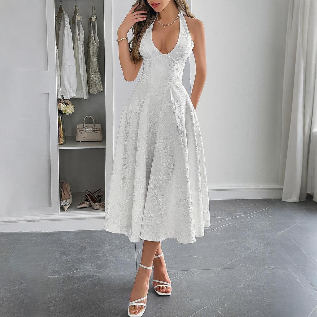 French Resort-style Halter-neck, Cinched-waist Long Dress for Women's Spring and Summer