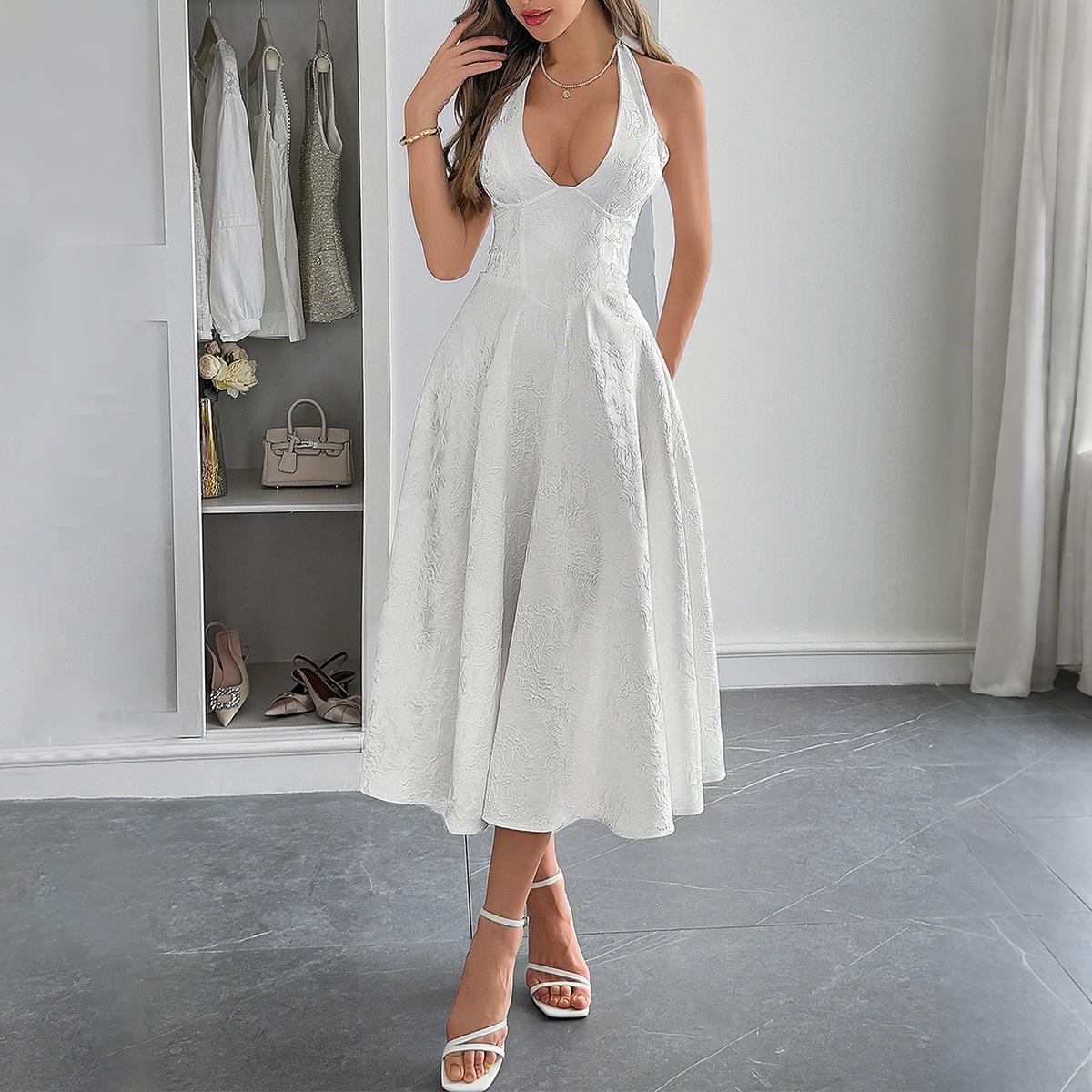 

French Resort-style Halter-neck, Cinched-waist Long Dress for Women s Spring and Summer XL білий