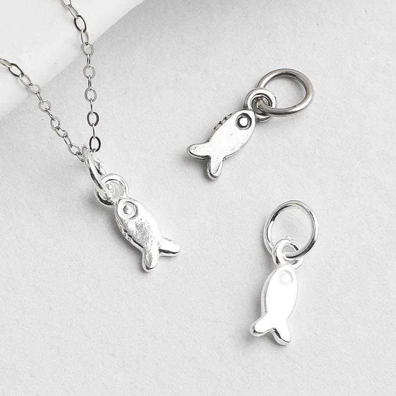 S925 Sterling Silver Beaded Woven Rope Small Fish Pendant for DIY Bracelets & Necklaces