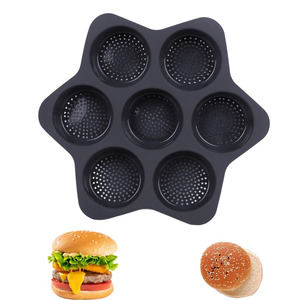 Hamburger Bun Mold 7 Cavity Silicone Non Stick Dishwasher Safe Household Hamburger Bread Form Baking Pan for Egg   Cornbread Layer Cake
