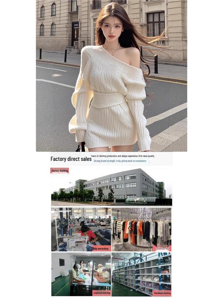 Korean Style One-Shoulder Knit Dress: Gentle, Versatile, Slimming Spring Bodycon Design for Women