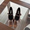 Sheepskin version! Inner height increase Mary Jane women's shoes square head splicing shallow mouth with skirt versatile small fragrant French singl