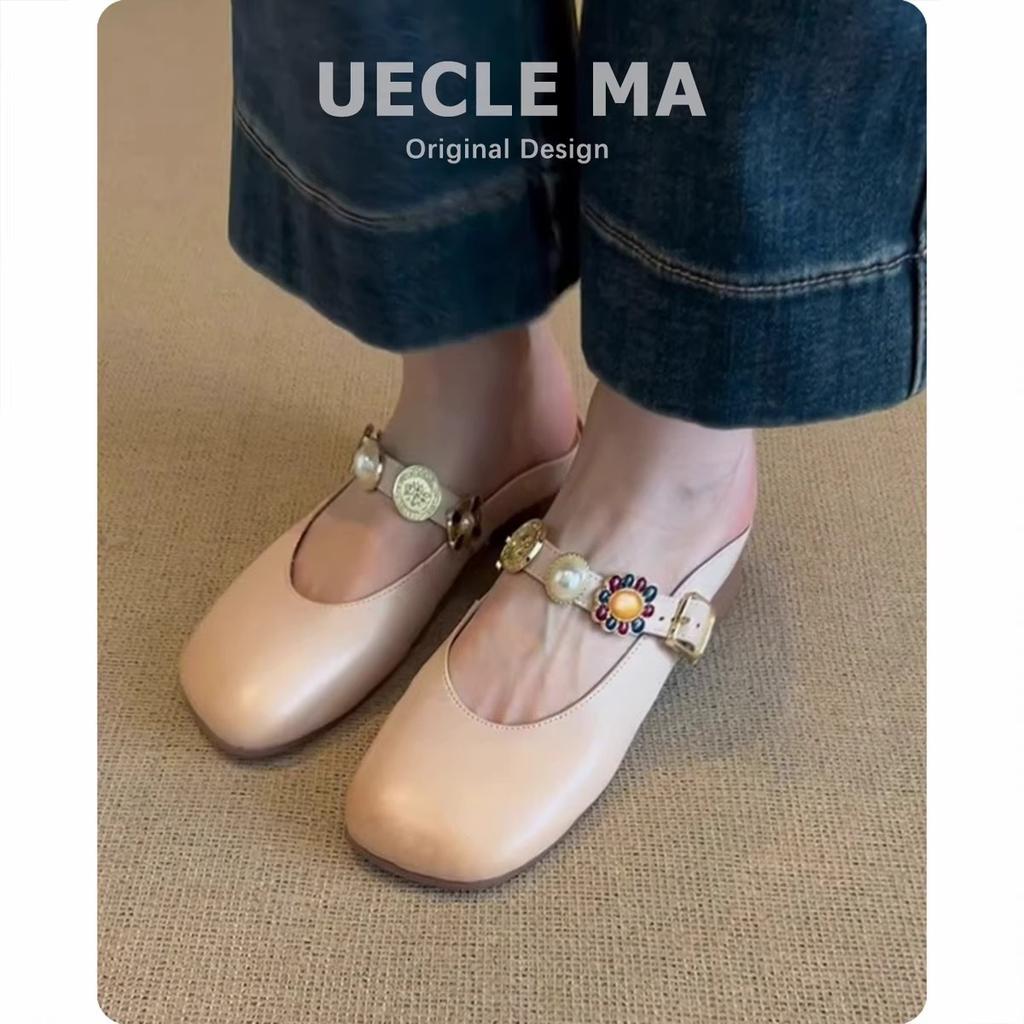 Sheepskin model~ Baotou half slippers women's summer wear high-end feeling with skirt cool slippers one pedal lazy Muller shoes