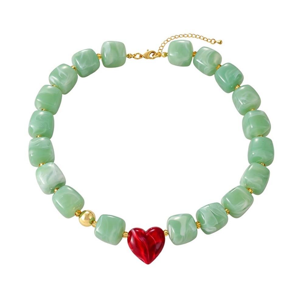 Colorful Heart Pendant Choker Square Candy Neck Chain Fashion Resin Beaded Necklace Date
