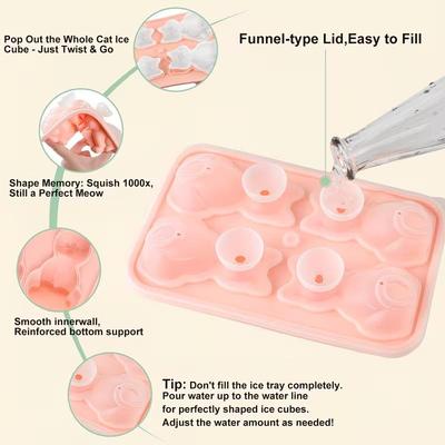 3D-Katzen-Eiswürfelform, Aus Silikon, Wiederverwendbar, Leicht zu entformen, Kreative Eiswürfelform in Tierform.