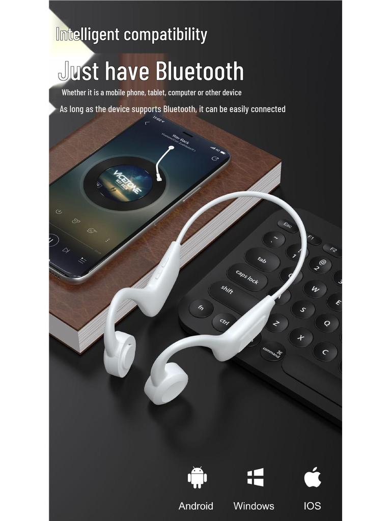 Wireless Bone Conduction Ear-hook Headphones with 3D Stereo, Noise Reduction, and Long Battery Life