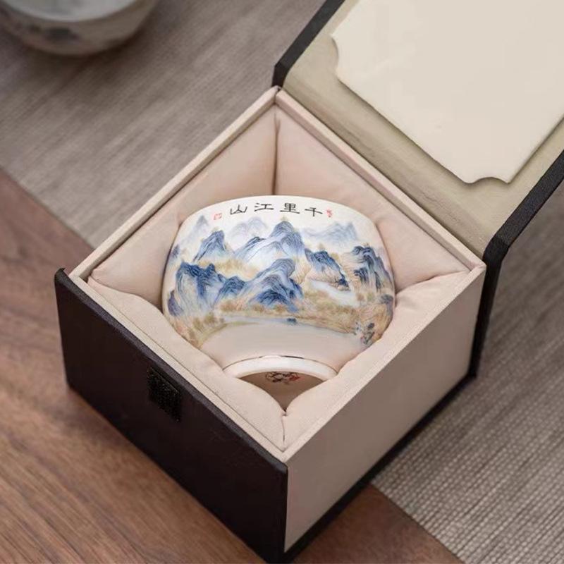 Taza de té Maestra de Jade de Sebo Taza Mil Millas Jiangshan Taza Individual de Kung Fu Jianzhan Taza Grande para Cata de Té Cuenco de Té Taza de Meditación