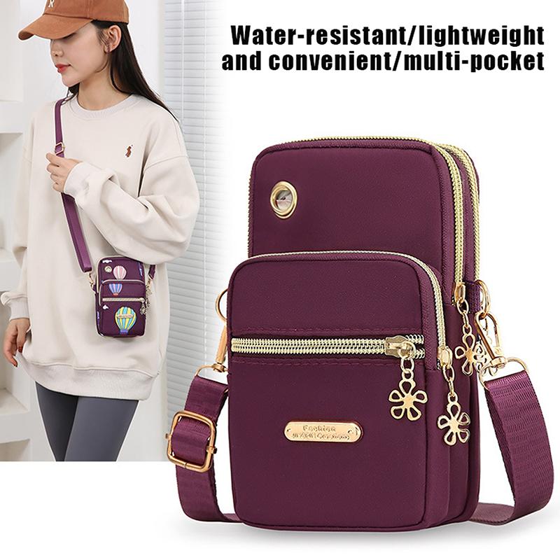Mobile Phone Crossbody Bags For Women Fashion Women Shoulder Bag Cell Phone Pouch Coin Bag 3 Layer Wallet With Headphone Plug