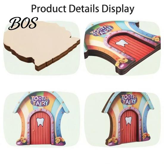 3D Wooden Tooth Door Teeth Fairy for Wall, Elf Miniature Tiny Door, Double-Layer Tale Cabin Decoration Magical Decor Kids Bedroom Classroom